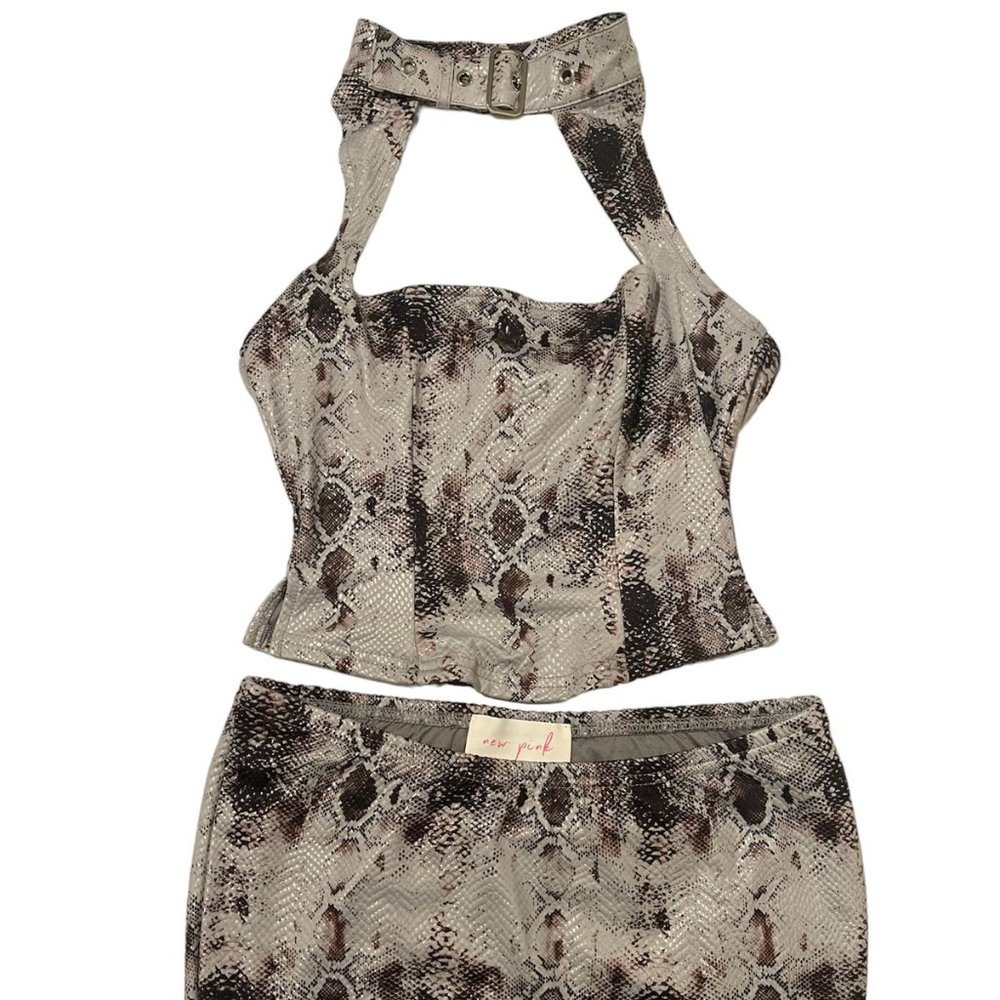 New " I Can Explain " Faux Snake Print Set Gray by New Pink